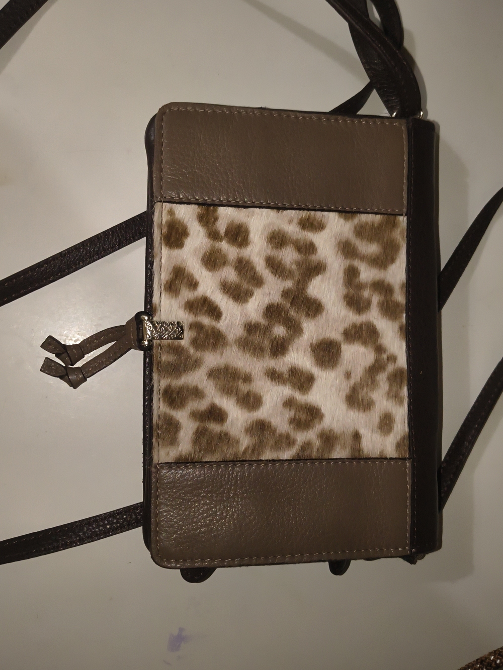 Leopard Print Brighton Crossbody Phone Wallet - Taupe Trim